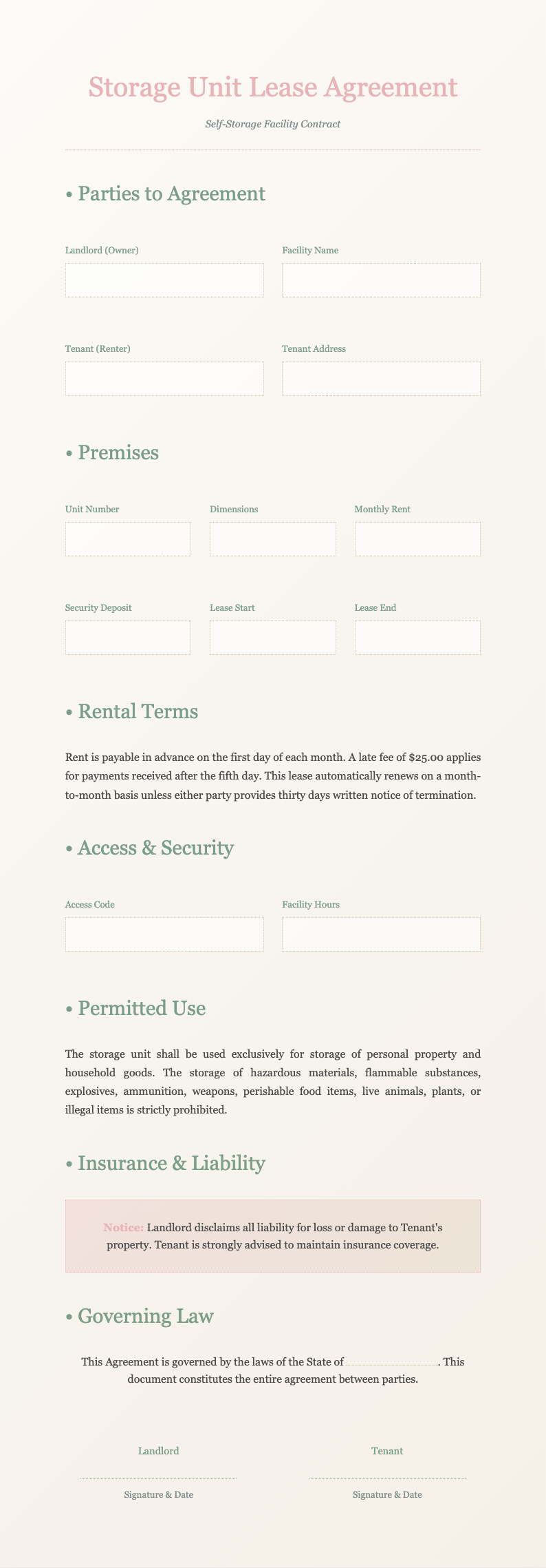 Watercolor soft storage unit lease agreement